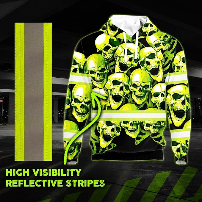 Color US Flag High Visibility Hoodie for Men Women Reflective Tapes Safety Workwear for Worker Runner Patriotic