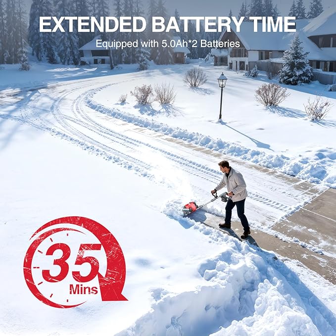 Cordless Snow Blower, Electric Snow Shovel with Total 2 x 5.0 Ah Batteries and Charger, Battery Powered Snow Thrower with LED, 23 Ft Distance with Directional Plate for Driveway, Step, Patio, Sidewalk