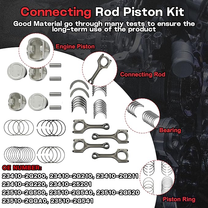 G4KE 2.4 Overhaul Rebuild Kit With VVT Timing Chain Kit Crankshaft & Piston & Con-Rods Fit For Hyundai Azera Santa Fe Sonata Tucson KIA Optima Sportage Sorento 2.4L 2007-2021 Replace#23111-2G200