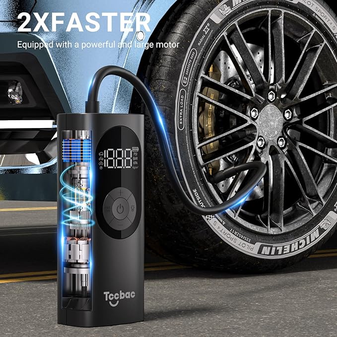 Tire Inflator Portable Air Compressor for Car, 2X Fast Bike Pumps with 150 PSI High Pressure and LED Light,Tire Pump Auto Shut-Off Electric Air Pump for Car Ball Motorcycle 2 Pack