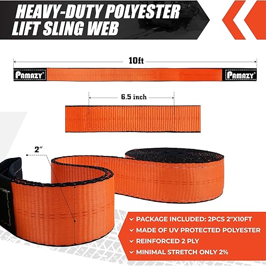 2 Pack 2"x10FT Super Sturdy Lift Sling Strap, 18800 Pound Capacity Heavy Duty Eye-Eye Nylon for Hoist, 2-Ply Twist Polyester Rigging, Tree Saver Recovery Web Sling Winch
