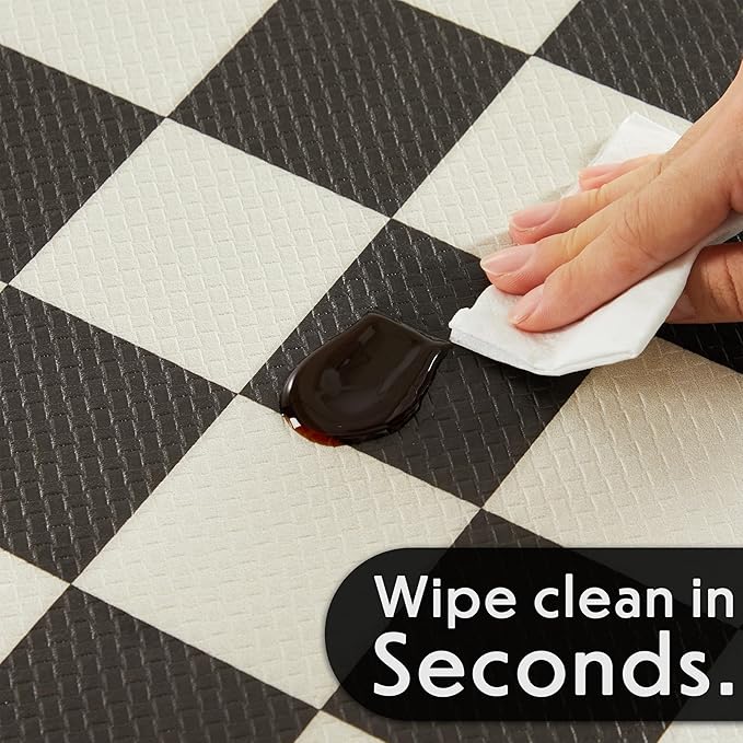 Checkered Kitchen Mats for Floor Set of 2, 2 Pcs Black White Cushioned Non Slip Runner Rugs for Kitchen/Sink/Laundry, Comfort Aesthetic Cute Anti-Fatigue Foam Floor Mat 17.3"x29.5"+17.3"x47.2"
