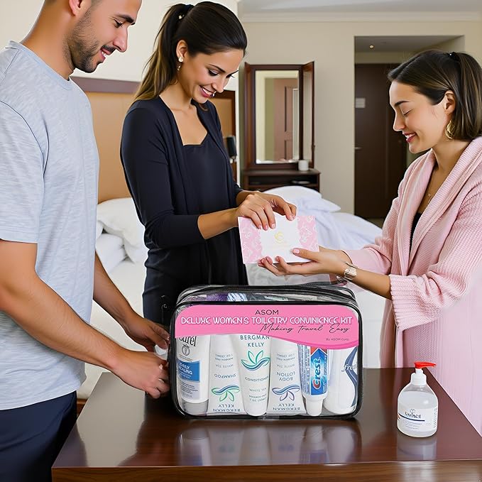 Asom Travel Toiletries Kit – TSA Approved Travel-Size 36-Piece Personal Care & Hygiene Essentials Set for Men & Women – Compact Unisex Kit for Flight, Vacation, Hotel, Gym, Camping