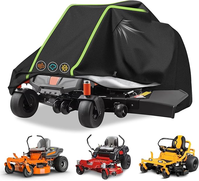 Zero Turn Mower Cover -Heavy-Duty 420D Cotton Lined Oxford Fabric Waterproof Lawn Tractor Covers, UV Resistant & Includes Storage Bag. All-Weather Outdoor Mower Cover Universal Fits Decks Up to 54"