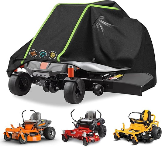 Zero Turn Mower Cover -Heavy-Duty 420D Cotton Lined Oxford Fabric Waterproof Lawn Tractor Covers, UV Resistant & Includes Storage Bag. All-Weather Outdoor Mower Cover Universal Fits Decks Up to 54"