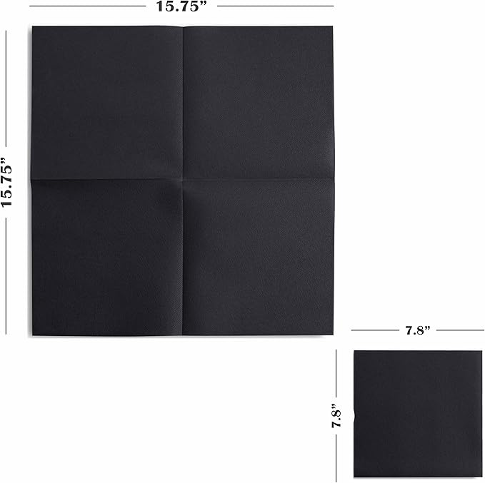 Linen-Feel Colored Paper Napkins - Decortive Cloth-Like BLACK Luncheon Napkins - Soft And Absorbent. For Kitchen, Party, Wedding, Dinner Or Any Occasion. (Pack of 50)
