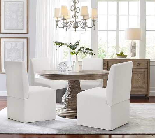 Upholstered Dining Chairs Set of 4 Modern Kitchen & Dining Room Chairs Linen Fabric Dining Chairs with Wooden Frame, White