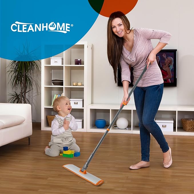 Microfiber Mop Floor Dust Mop with Extendable Long Handle, Flat Mop with 4 Reusable Pads and 1 Dirt Removal Scrubber, Suitable for Home Kitchen Bathroom Living Room Cleaning