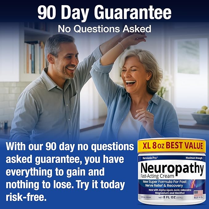 Neuropathy Nerve Relief Cream – Extra Large 8 oz – Super Strength ALA, Menthol, Magnesium Formula for Feet Hands Legs Toes Back – Made in USA – Fast-Acting Soothing Relief – Super Value 8 Oz