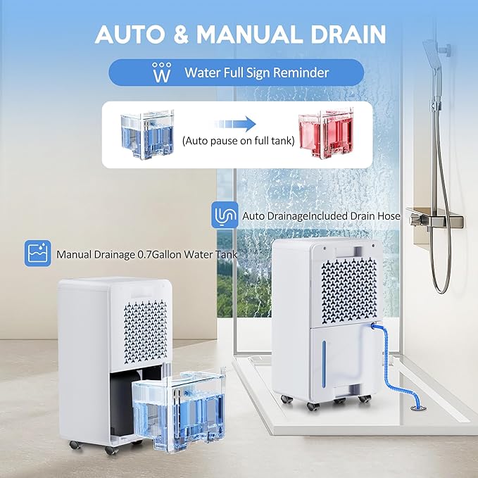 2500 Sq.Ft Dehumidifier with Drain Hose for Basement and Home Large Bedroom Bathroom, 35 Pints Dehumidifiers with Auto Shut Off, Intelligent Humidity Control, Auto Defrost, 3 Modes, 24HR Timer