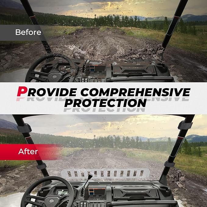 KEMIMOTO UTV Front Full Windshield SXS Front Windscreen Slide-Vent Polycarbonate Wind Screen Compatible with Can Am Defender HD 5/ 8 / 10 / MAX 2016 2017 2018 2019 2020 2021 2022 2023 2024 2025