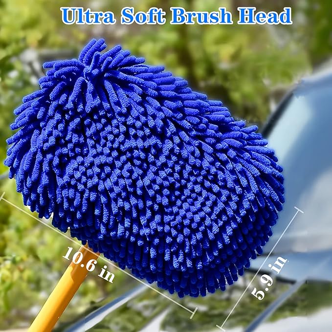 Upgrade Car Wash Brush with Long Handle,Car Wash Brush Car Cleaning Brush Kit Car Wash Mop Car Wash Brush with Hose Attachment Car Washing Brush with Scratch-Free Replacement Head(Blue
