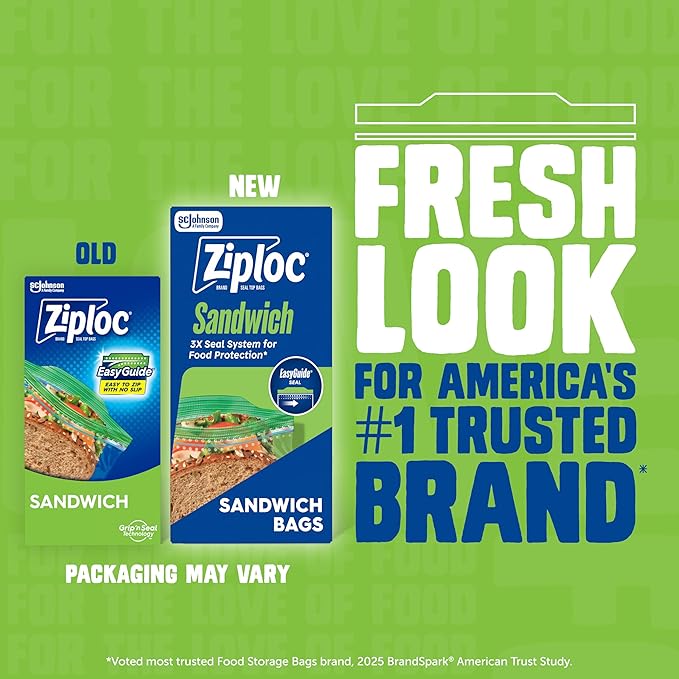 Ziploc Sandwich and Snack Bags with EasyGuide Texture, Plastic Storage Bags with Grip 'n Seal Technology, 270 Bags Total (Packaging May Vary)