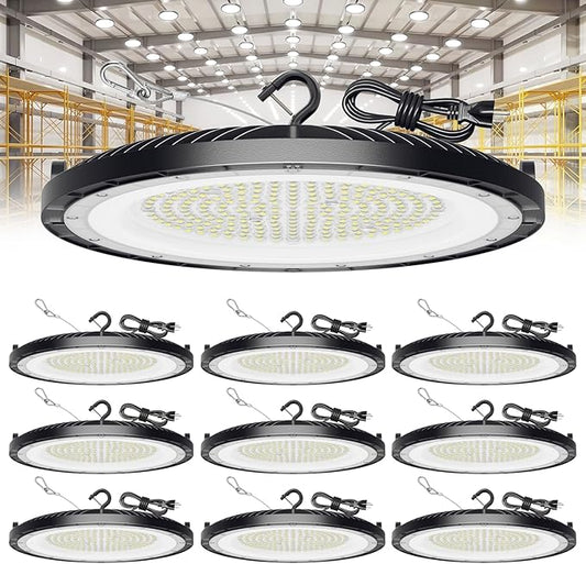 150W UFO LED High Bay Lights 22500LM, IP65 Waterproof Led Shop Lights & Garage Lights, 120-277V Wide Voltage for Warehouse Workshop Factory Gym Barn (10 Pack)