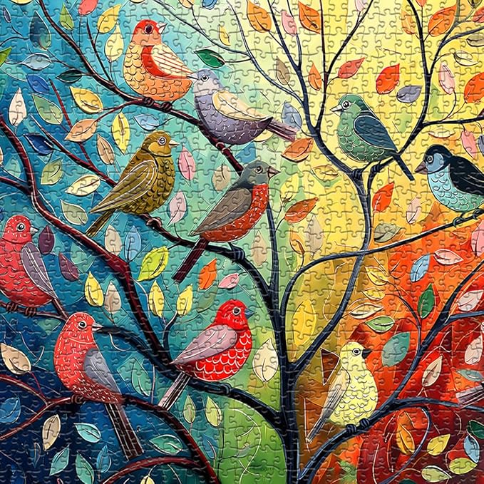 Bird Puzzles for Adults 1000 Pieces, PICKFORU Bird Tree of Life Puzzle Art Painting, Colorful Gradient Puzzle Animals, Hard Difficult Challenging Jigsaw Puzzle