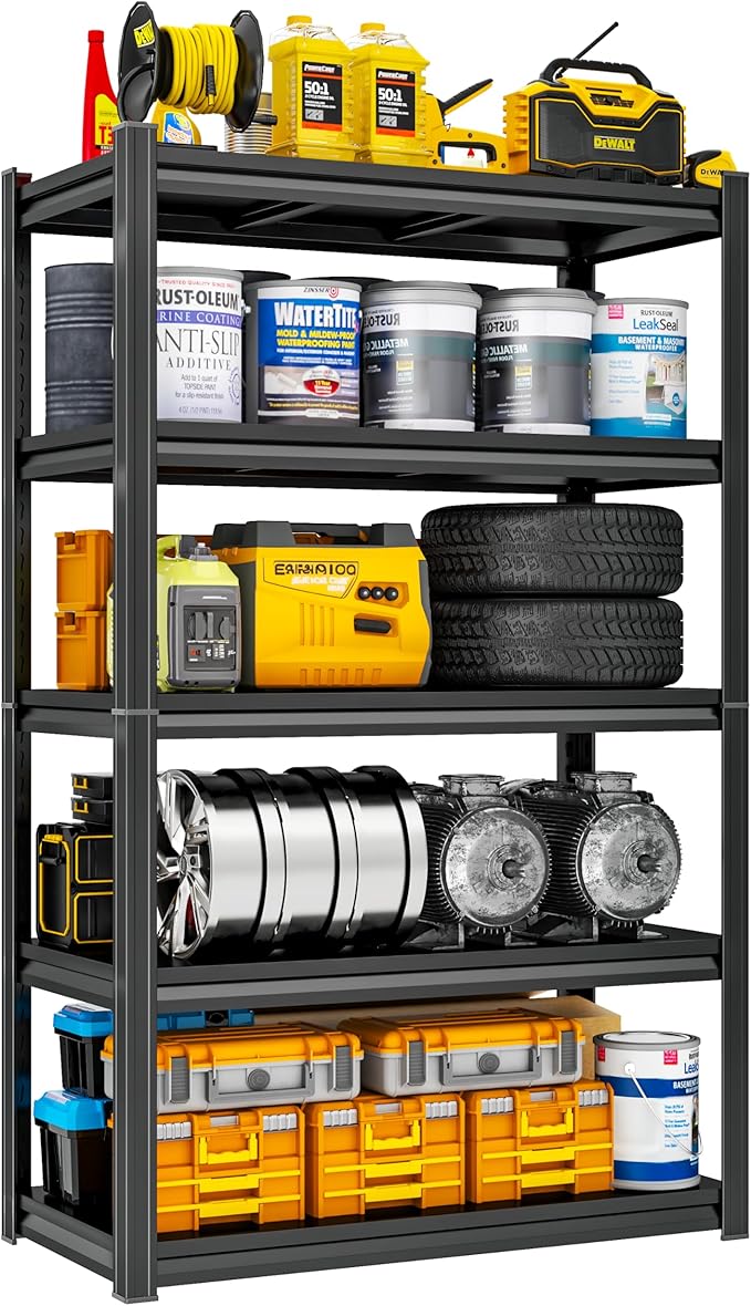 2500LBS Metal Storage Shelves, Adjustable 5 Tier Shelving Unit, 32"W Garage Shelving Heavy Duty, Steel Utility Shelf Organizere for Industries, Warehouses, Basement, Pantry and Outdoors, Black