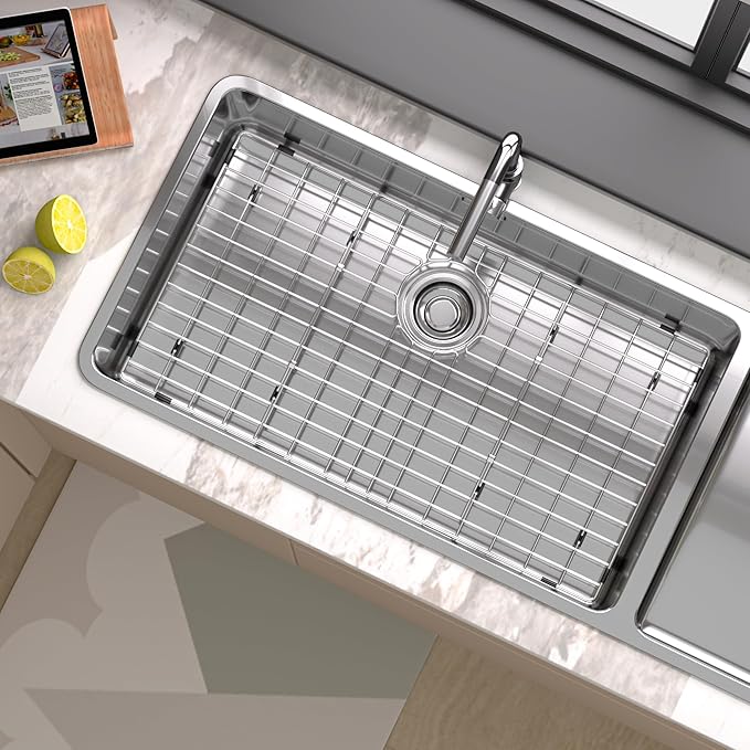 Sink Protector Kitchen Sink Bottom Grid Sink Grates,Stainless Steel,Rear Drain Hole,28.3"L×15.2"W