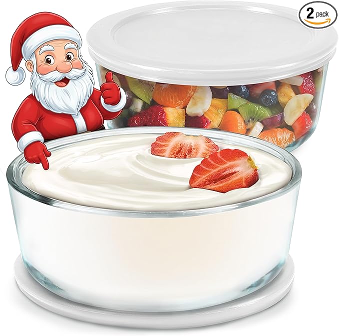 Ultimate Yogurt Containers 2 Pack - Make More Yogurt with 1-Quart Glass Containers (4 Cup) - Perfect for Food Storage & Meal Prep - 100% BPA free & Oven Safe Round Bowl Set with Lids