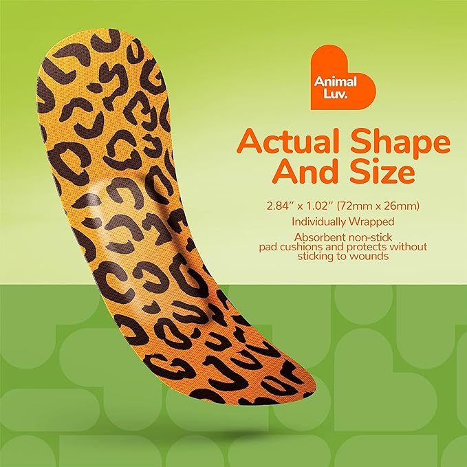 BioSwiss Kids Bandages, Animal Print Shaped Self Adhesive Bandage Set, Latex Free Sterile Wound Care, 24 Count