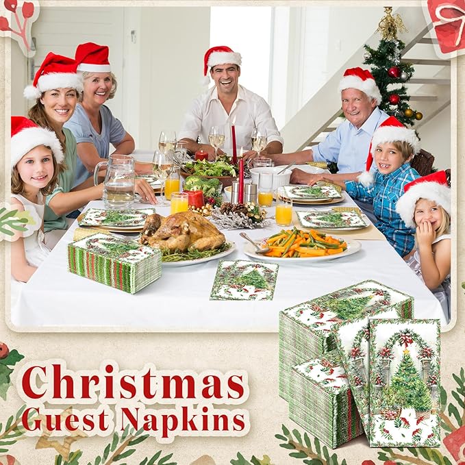 Jetec 200pcs Christmas Guest Napkins Christmas Tree Disposable Hand Towels for Bathroom Winter Conservatory Decorative Disposable Guests Napkins Guest Towels for Holiday Kitchen Dining Table