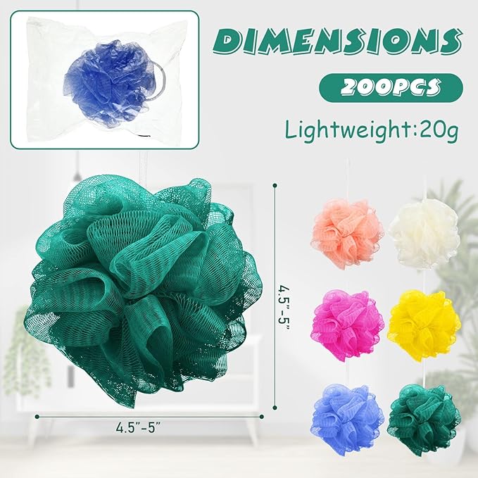 Sunnyray 100 Pcs Bath Sponge Shower Loofahs Bulk Bath Luffas Exfoliating Body Scrubber Packs Assorted Colors Mesh Balls Travel Cleaning Wash Puff Bathing Accessories for Women Men Body Wash, 6 Colors