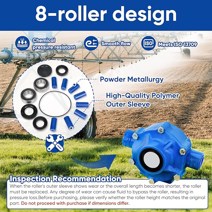 3430-0381 Super Roller Repair Kit Compatible with Hypro 7560 Series Pump 8-Roller Pump（7560C, 7560N, 7560XL）Includes 8 Super Rollers, 2 Fluoro Seals, 1 O-ring, 2 Bearings, 2 bearing Caps