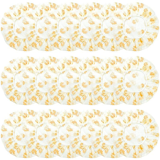 18Pcs Plastic Shower Caps for Women Waterproof Bath Caps Bathing Hair Cap Reusable Shower Caps for Shower,Spa,Salon,Housework,Girls,Home,Travel (Yellow-Flower)