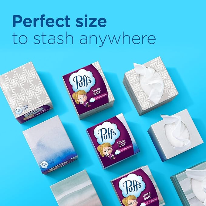 Puffs Ultra Soft Facial Tissues, 4 Family Size Boxes, 124 Facial Tissues Per Box (Pack of 2)