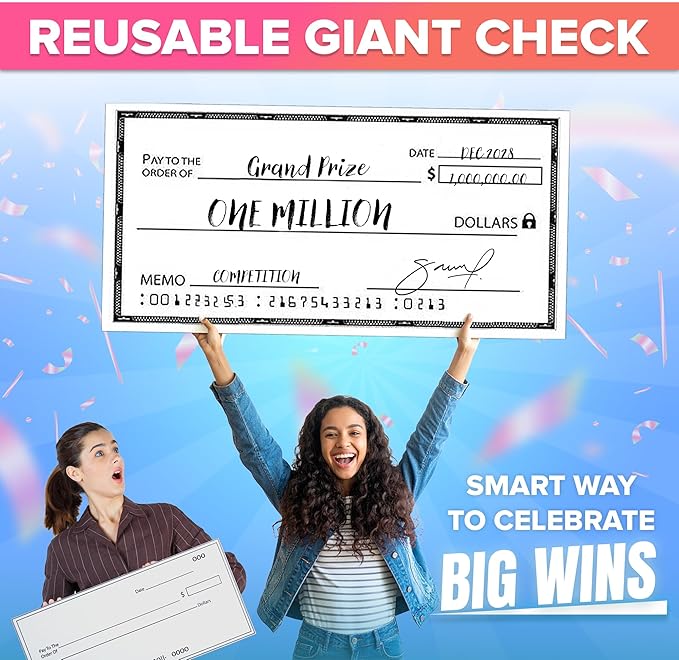 Reusable Giant Check [60" x 30"] - Dry Erase Big Checks for Presentations, Oversized Checks for Presentation, Novelty Big Check, Giant Big Fake Check, Large Checks for Presentations, Donation, Awards