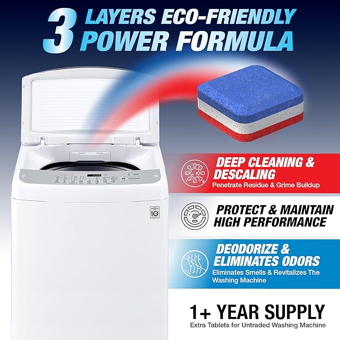 Washing Machine Cleaner Tablets Top Load 14 Pack & Dishwasher Cleaner Deodorizer Descaler Tablets 56 Pack Bundle - 2 Plus Year Supply - Septic Safe Eco Friendly Formula
