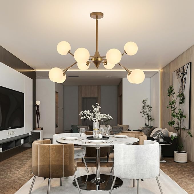 COCOSTAR Reddish Sand Gold Dining Room Chandelier, 10 Lights Modern Sputnik Chandelier for Kitchen Island Living Room Bedroom, Ceiling Light Fixture Over Table, G9 Base