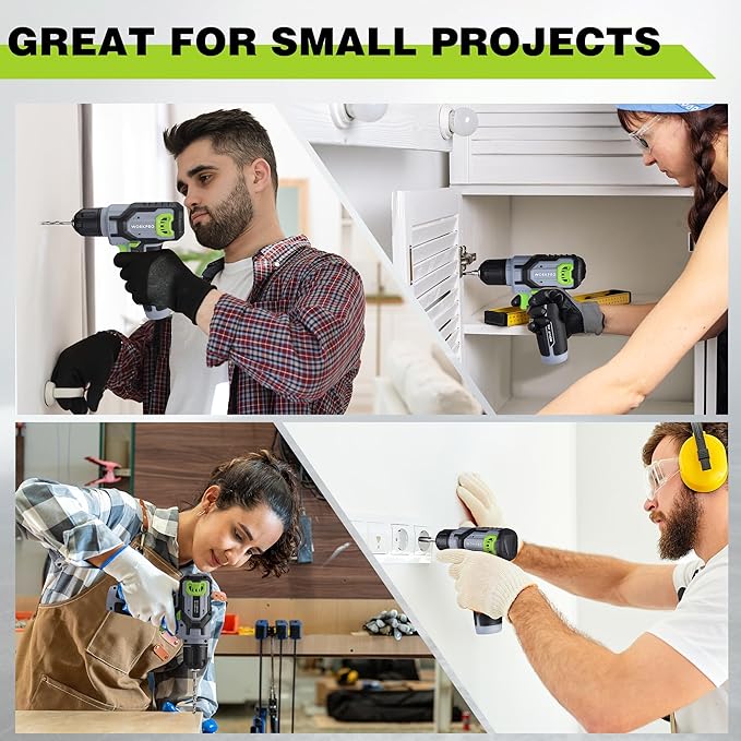 WORKPRO 8V Cordless Drill Driver Kit with 53pcs Bit Set, 2.0Ah Electric Drill with 3/8" Keyless Chuck and Variable Speed Trigger, Portable for Home Improvement, DIY