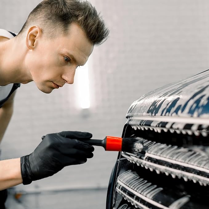 Car Detailing Brush Set, 7 Pcs Natural Bristles Car Detailing Kit for Automotive Interior, Air Conditioning Vents, Engine Bays, Dashboard and Wheels
