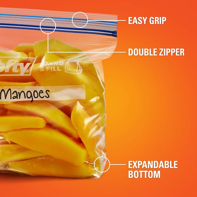 Hefty Press to Close Plastic Freezer Bags, Quart Size, 25 Count