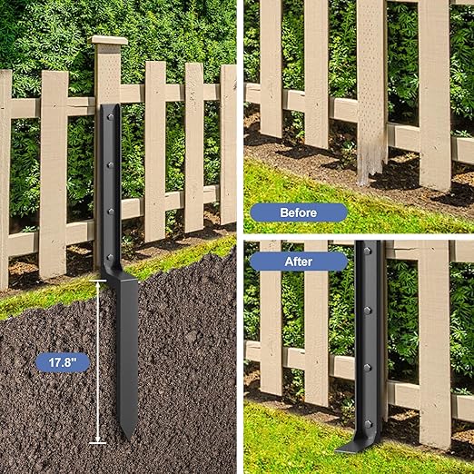 4 Pack Fence Post Repair Kit, 33.6" Heavy Duty Fence Post Repair Stakes, Thickened Anchor Ground Spike for Repairing Tilted/Broken Wood Posts