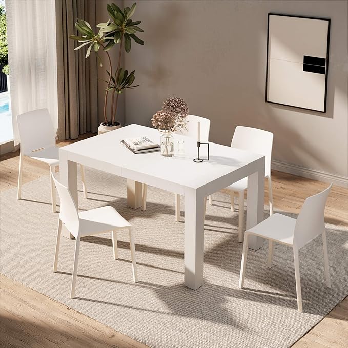 Mobili Fiver, Iacopo Extendable Dining Table, 55.1(86.6) x35.4 in, Ashwood White, Made in Italy