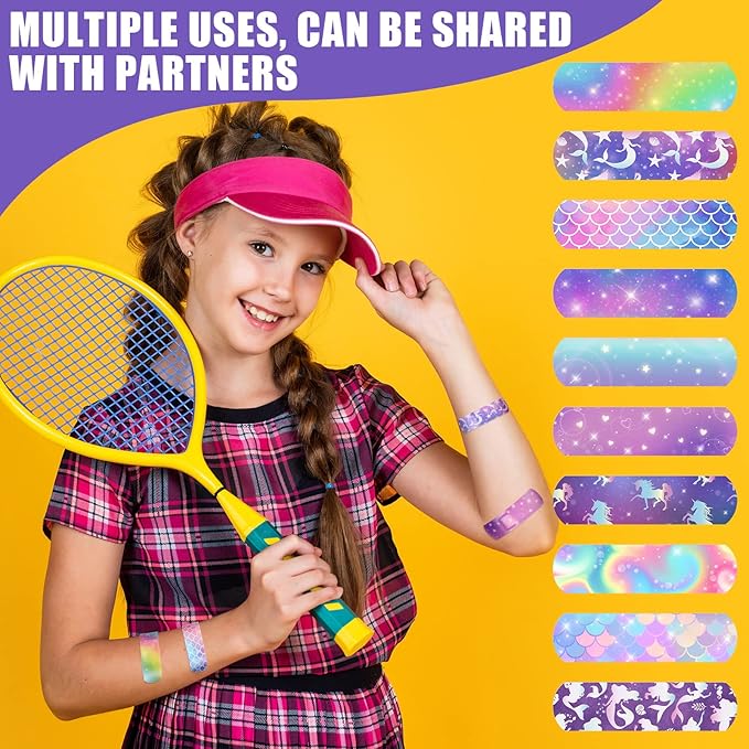 Patelai 300 Pieces Kids Bandages Bulk 10 Styles Children's Adhesive Flexible Colorful Cute Cartoon Bandages Waterproof Breathable Stickers Protection Care Cuts for Girls Boys(Mermaid)