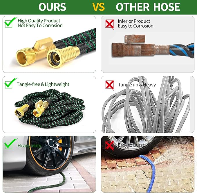 100 ft Garden Expandable Hoses - New Upgrated 2025 Flexible Water Hose - Kink-less Car Wash Pipes with Solid Brass Connector, Leakproof Lightweight Expanding Hoses for Yard,Outdoor