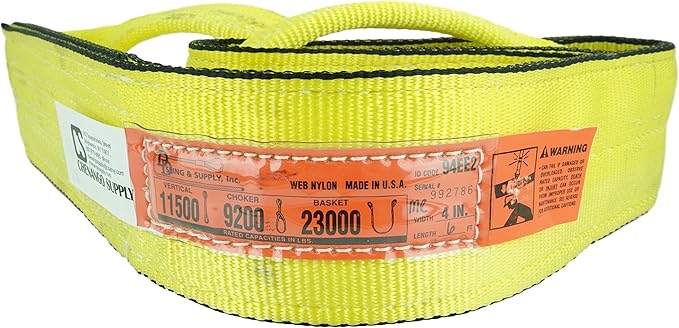 DD Sling (USA Made). 4" x 16', 2 Ply, Nylon Lifting Slings, Master Edge, Eye & Eye, Heavy Duty, 11500 lbs Vertical, 9200 Choker, 23000 BasketLoad Capacity (4" x 16')
