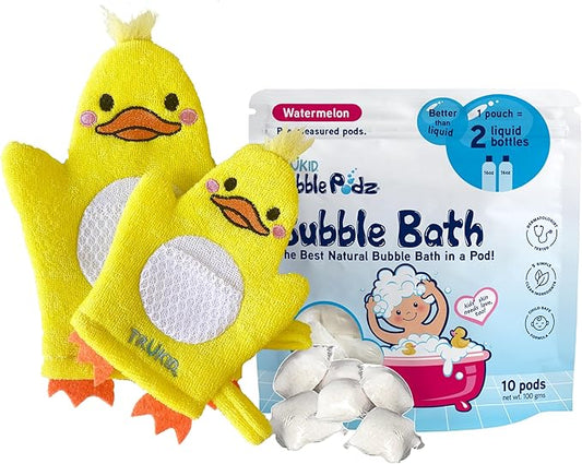 TruKid Watermelon Bubble Podz & BubbleGlove Set – Bubble Bath Pods and 2 Wash Gloves for Toddlers and Kids