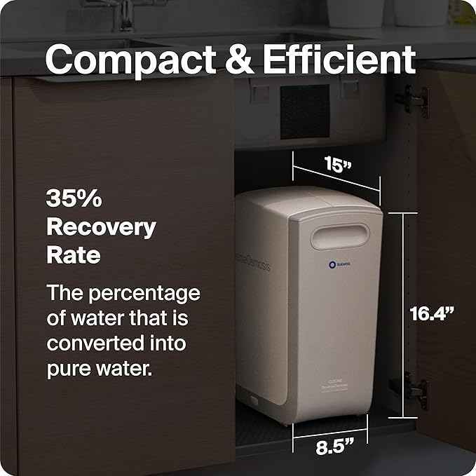 Bluewater Cleone Balance Reverse Osmosis Water Filter System - In-Home Under Sink Water Purifier, 3 Stage Filtration - NSF/ANSI 58 - Removes up to 99 Percent Contaminants - Swedish Space Saving Design