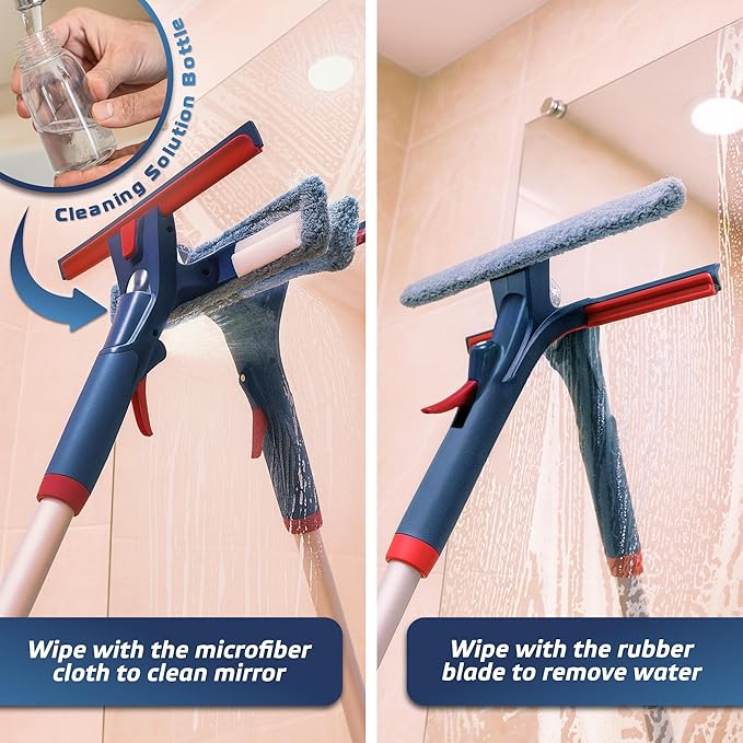 DSV Standard Professional Window Squeegee for Window Cleaning, 2 in 1 Rotatable Window Cleaning Squeegee Kit with Extension Pole, 62” Window Cleaning Tool for Indoor/Outdoor High Windows, Home, Car