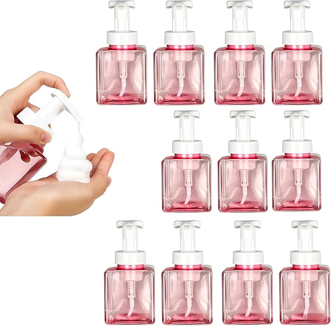 12 Piece 250ml Foam Soap Dispenser, Travel Foam Dispenser. Refillable Plastic Pump Hand Soap Bottle, Travel Essentials, Clear Container for Bathroom Vanity