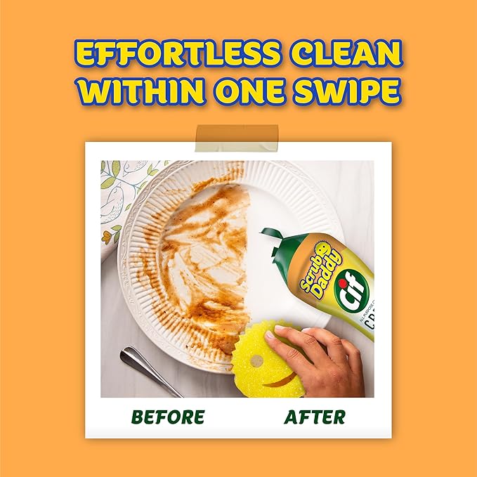 Scrub Daddy Scrub Mommy, Daddy Caddy + Cif All Purpose Cleaner - Scratch-Free, Dual-Sided Kitchen + Bathroom Scrubber + Multipurpose Cleaning Cream - Cleaning Supplies Kit for Multiple Surfaces