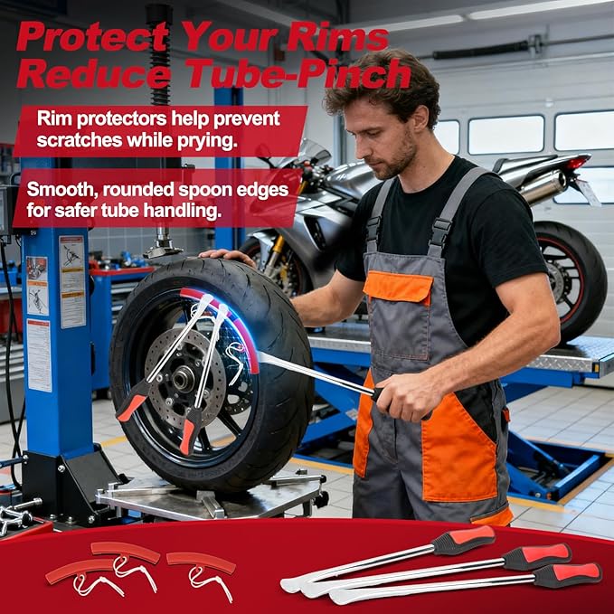 39PC Tire Spoons Tool Set, Premium Tire Irons Tire Changing Kit with 14.5" & 11.5" Levers for Motorcycle, Dirt Bike & Lawn Mower, including Rim Protectors, Valve Tools & Accessories