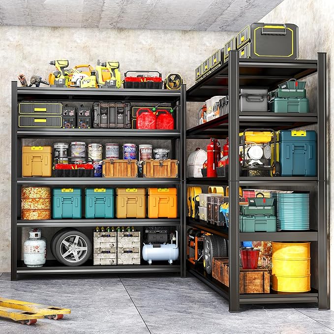 78" H Metal Garage Shelving Unit, Heavy Duty 5-Tier Adjustable Storage Shelves, Steel Shelving, 2500 lbs Capacity, Industrial Shelves for Basement and Warehouse, Pantry Closet, Workshop, Black