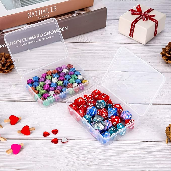 SATINIOR 24 Packs Small Clear Plastic Beads Storage Containers Box with Hinged Lid for Storage of Small Items, Crafts, Jewelry, Hardware (4.45 x 3.3 x 1.18 Inches)
