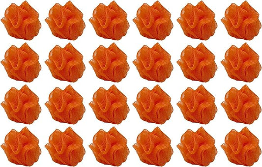 24 Orange Bath or Shower Sponge Loofahs Pouf Mesh Wholesale Bulk Lot