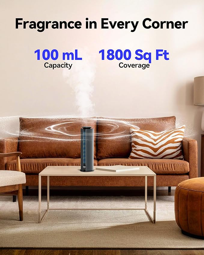 1800 Sq Ft Waterless Diffuser, 100ml Hotel Collection Diffuser Scent Air Machine for Home Cold Air Essential Oil Diffuser for Large Room Office Quiet (Black)