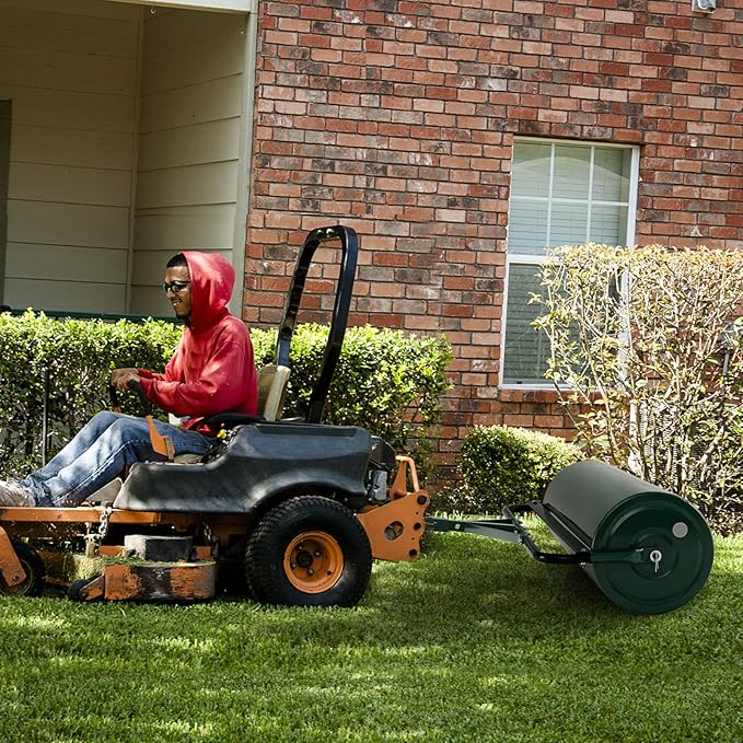 Goplus Lawn Roller, Push/Tow-Behind Lawn Roller, 30 Gallon/113L Water Sand Filled Sod Roller Drum Roller with Detachable Gripping Handle, Yard Roller Pull Behind a Tractor for Garden Yard Park Farm